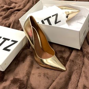 SCHUTZ Metallic Gold High Heel Spechio Platina size 8.5 Brand New in Box!